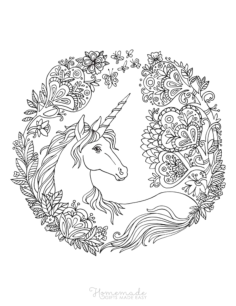 Adult Flower Border Unicorn Coloring Pdf, Free Vectors File